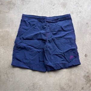 Vintage 80’s Nike Navy Nylon Embroidered Logo Shorts